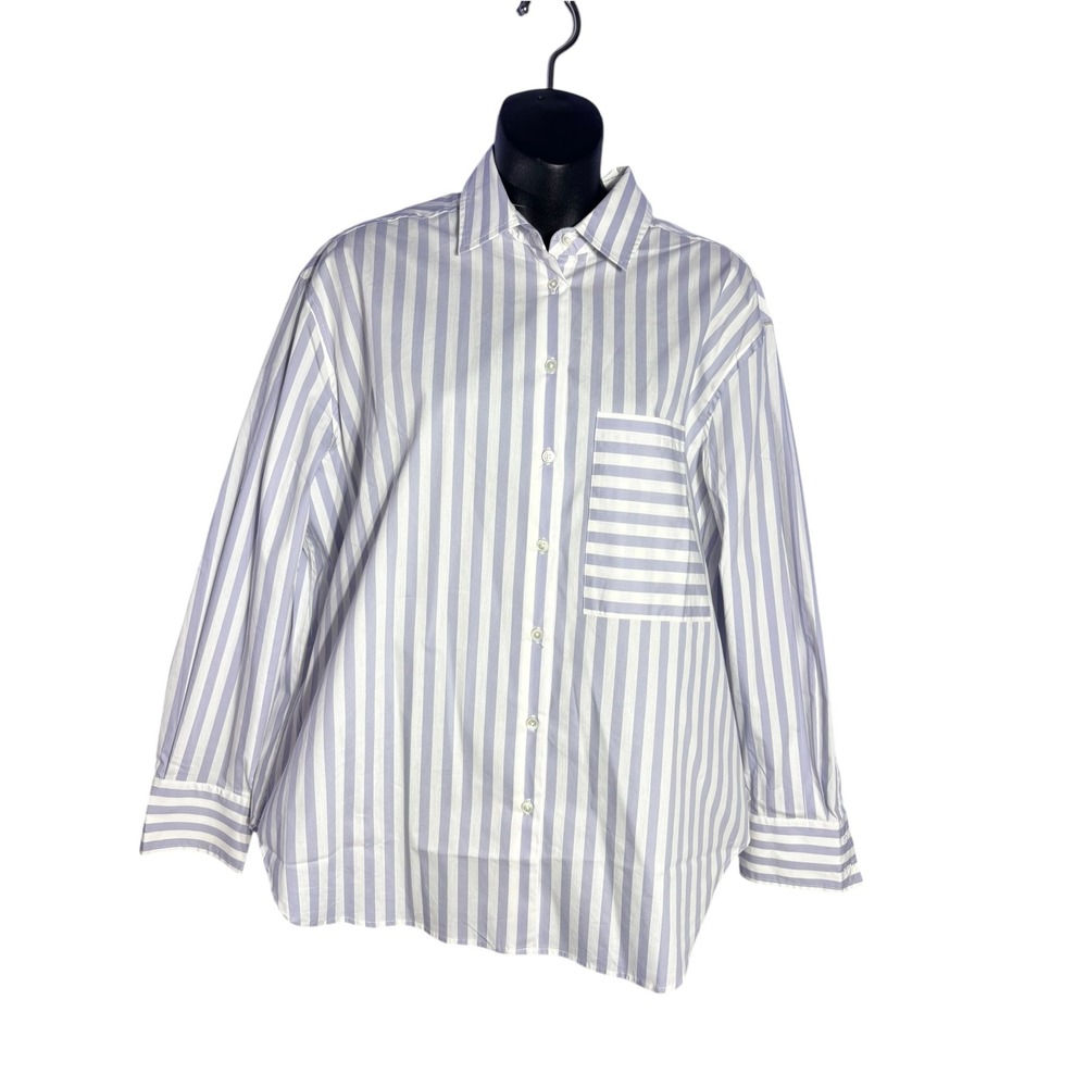 AYR women's medium the deep end button down shirt grape soda stripes cotton